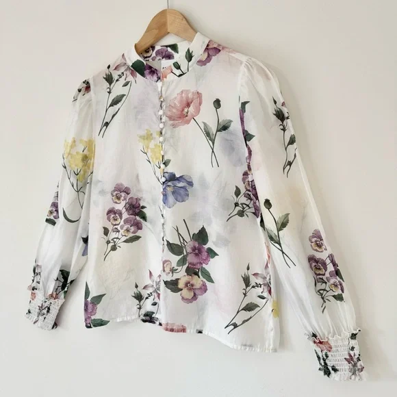 Bailey 44 White Sheer Floral Button-Up Blouse, Size S - Picture 3 of 16